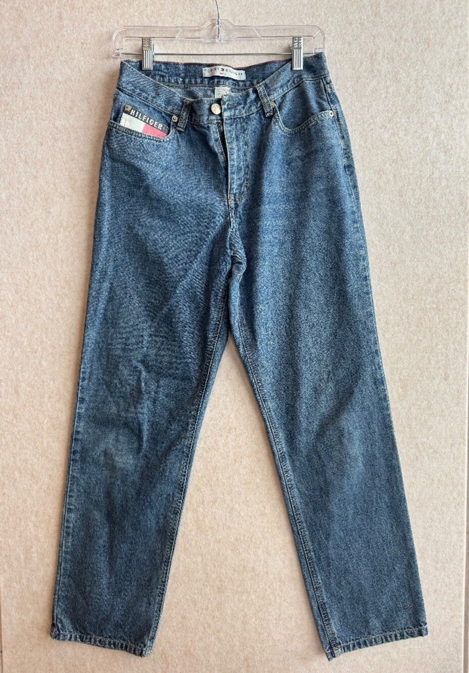 Vintage Tommy Hilfiger Jeans Womens Size 4 Flag Pocket Spellout High Rise Denim